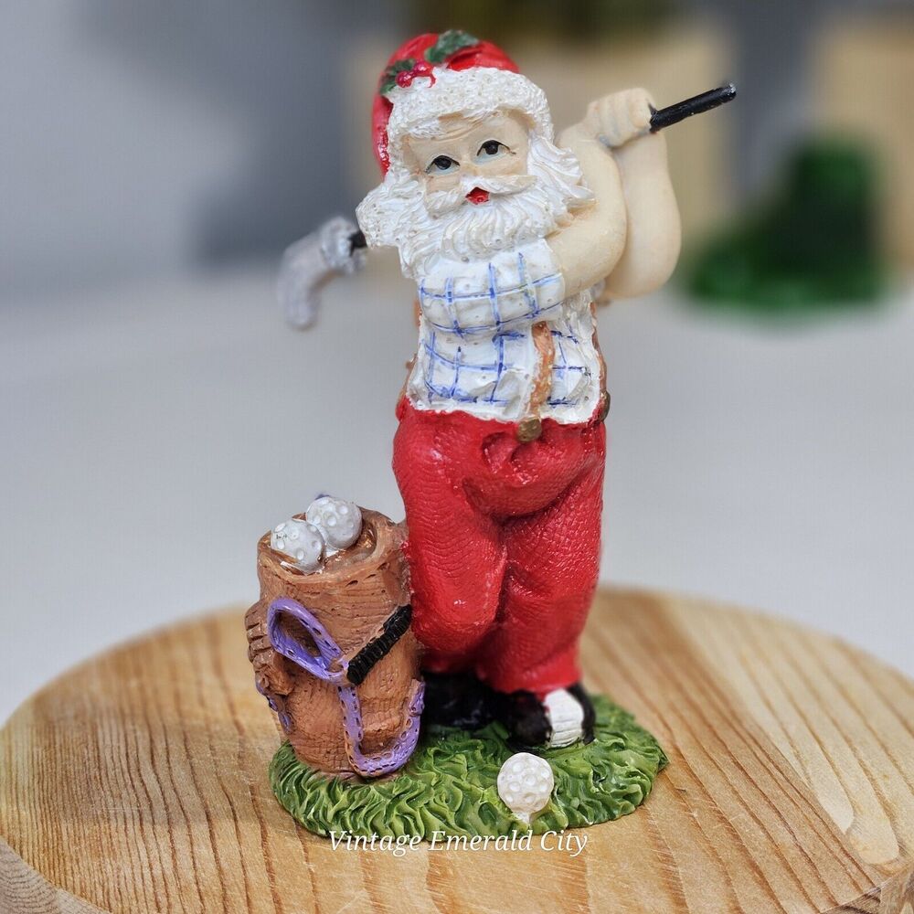 Vtg Santa Claus Playing Golf Resin Christmas Holiday Ornament Papa Noel Golfing